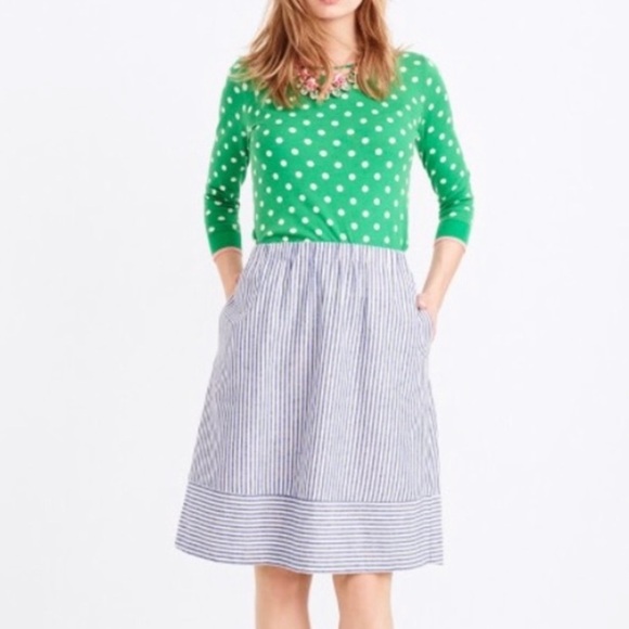 J Crew Blue White Striped A Line Lined Midi Skirt - Picture 1 of 7